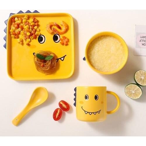 Tableware Korean Version Creative Cute Cartoon Dinosaur Ceramic Tableware Set Childrens Home Breakfast Bowl Plate Milk Mug