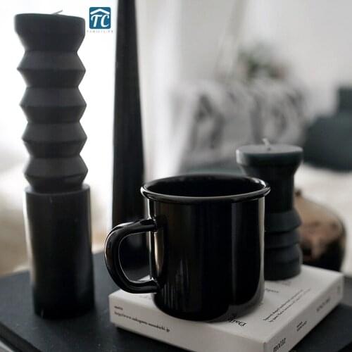 Minimalist Nordic Enamel Cup Pure Black Ins Wind Simple Thickened Coffee Drinkware Creative
