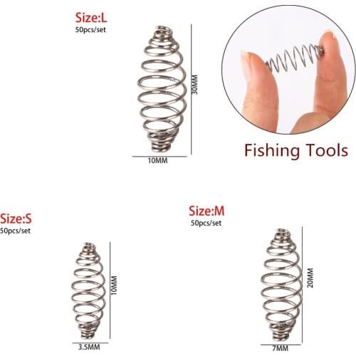 50Pcs Olive Shape Spring Bait Feeder Cage Hair Rig Combi Rigs Floating Feeder Stops Carp Stainless Steel Fishing Accessories