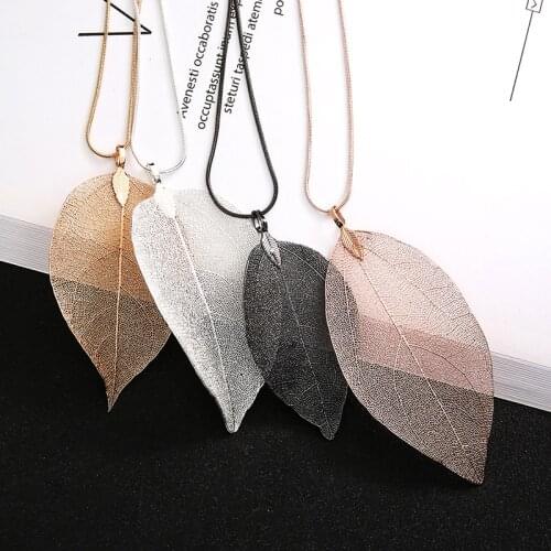 Luxury Rose Gold Plated Leaf Pendant Necklace for women goth Winter Sweater Long Chain Metal halloween Gift Jewelry Accessories