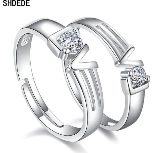 SHDEDE 925 Silver Trendy Couple Pledge Love Ring Sets Wedding Engagement Fashion Jewelry For Women Men Finger Rings Gifts -255