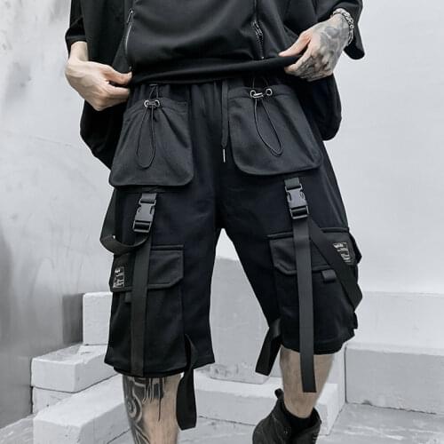 Fashion Shorts Men 2021 Summer Pockets Ribbons Knee Length Streetwear Short Jogger Cargo Shorts Cotton Male Short Pants Trouers