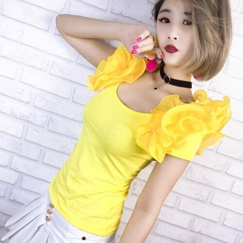 High Quality PlainT Shirt Women Cotton Elastic Basic T-shirts Female Casual Tops Short Sleeve T-shirt Women Puff Sleeve Sexy