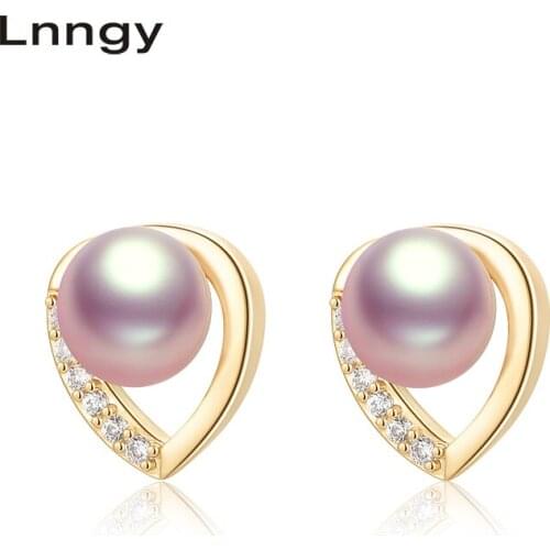 Lnngy 14K Gold Filled Earrings 6-6.5mm Natural Freshwater Pearl Fashion Stud Earrings Women Wedding Party Earrings Fine Jewelry
