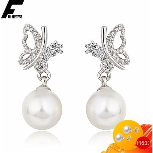 New Women Earrings Silver 925 Jewelry Accessories with Pearl Zircon Gemstone Butterfly Shape Drop Earrings Wedding Party Gifts