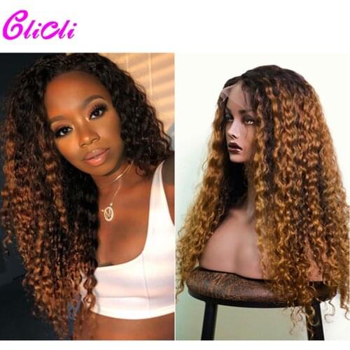 Mongolian Kinky Curly Hair 13x4 Lace Frontal Wig Curly 1B 30 Ombre Human Hair Wig 4x4 Closure Wig Pre Plucked Bleached Knots Wig