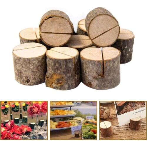 10Pcs Natural Round Wood Table Number Card Clip Holder Stand Wedding Party Decor
