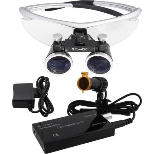 2.5 3.5x420 Dental Loupes Medical Magnifier Magnification Binocular 5W Headlight Headlamp Focus Function Cloth Case
