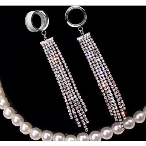 Punk Goth Pendant Ear Piercings Tunnel Plugs Zircon Long Tassel Body Jewelry Tunnel Stretchers Ear Expansion dilataciones oreja