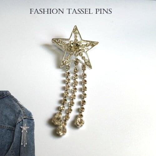1pc star tassel Beaded patches for clothes Punk Coat Suit DIY Fashion Tassel Badge pins brooches
