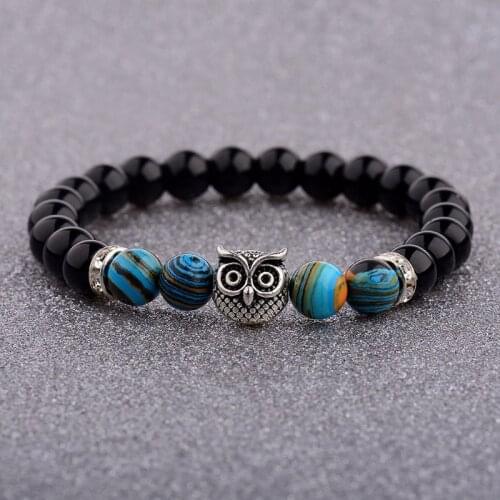 2017 Ethnic Owl Natural Matte Weathering Stone Lava Stone Beads Chakra Bracelets Bangles Bijoux Women Men Jewelry AB505