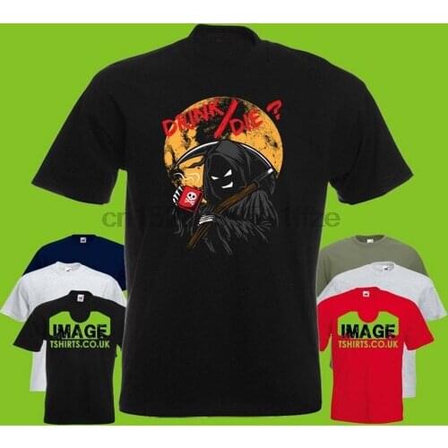 2019 Fashion 100% Cotton Men Custom Drink Or Die Mens Printed T-Shirt Text Reaper Scythe Moon Crossbones Mug Funny Tee Shirt