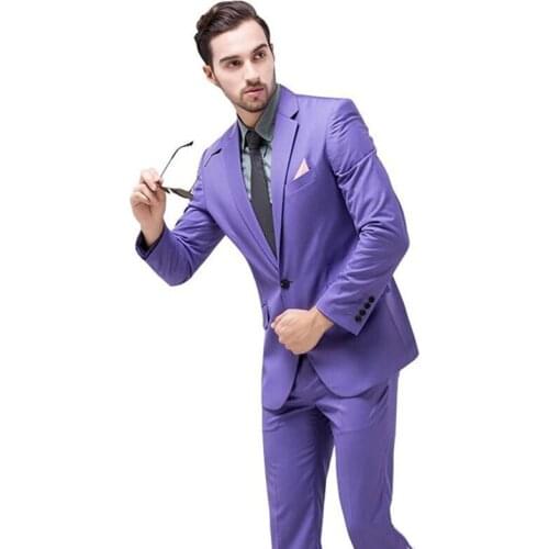 2020 Purple Mens Wedding Suits Custom Made Male Prom Party Suit Slim Fit Business Groom Tuxedos 3 Piece Set (Blazer+Vest+Pants)