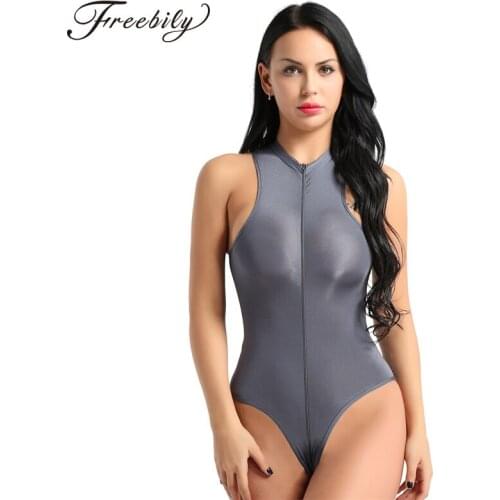 2021 One-piece Sexy Women See Through Sheer Body suit Sleeveless High Cut Zippered Thong One Piece Swimsuit Monokini Swimwear