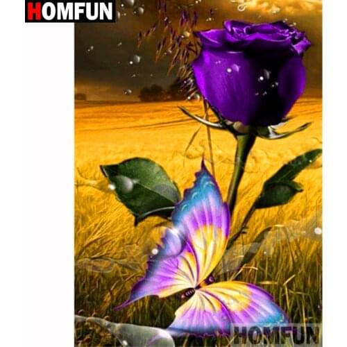 HOMFUN Diamond Painting "Flower butterfly" DIY 5D Diamond Embroidery Sale Full Set Rhinestone Cross Stitch Home Decor A19622