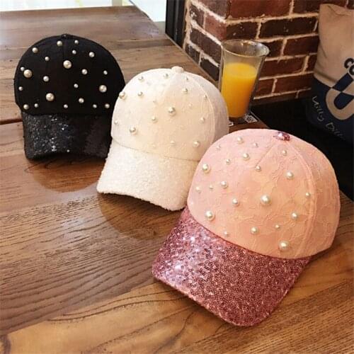 Summer Tourist Hat Plain Cotton Women Baseball Cap Snapback Hip Hop Caps Flowers Casual Pearl Sequins White Baseball Caps Hats