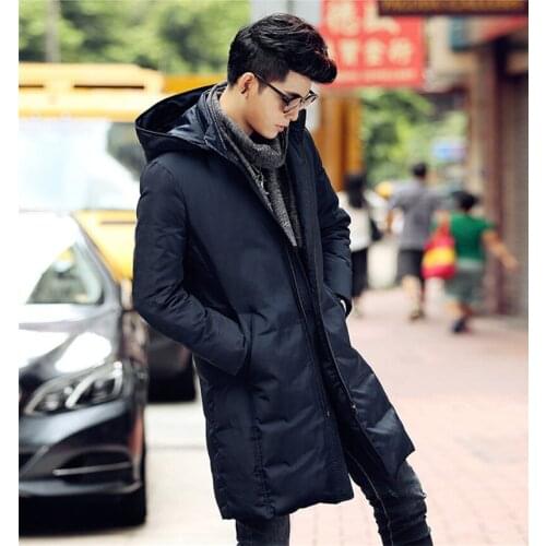 Boollili Winter Mens Down Jacket White Duck Down Coats Black Warm Slim Jackets Men Hooded Mens Outerwear Coat Plus Size