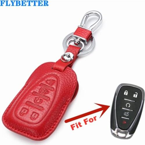 FLYBETTER Genuine Leather 5Button Keyless Entry Smart Key Case Cover For Chevrolet Malibu XL/Equinox/Camaro/Cruze L599