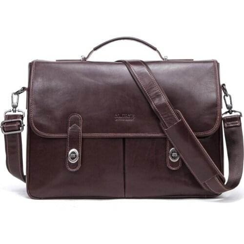 Can hold 15.4-inch computer leather mens business briefcase