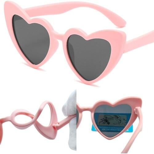 Rubber Polaroid Baby Girl Fishing Sunglasses for Children Heart TR90 Black Pink Red Sun Glasses for Kids Polarized Flexible