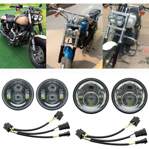 4.5" Twin Dual LED Headlight For Harley Motorcycle Fat Bob FXDF '08-later Motorcycle Projector Headlamp Double Dual Lamp