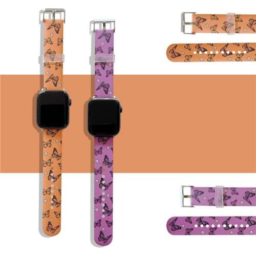 Glossy Butterfly Pattern IMD Loop Strap for Apple Watch 6 5 4 3 2 1 SE Sport Bracelet Band