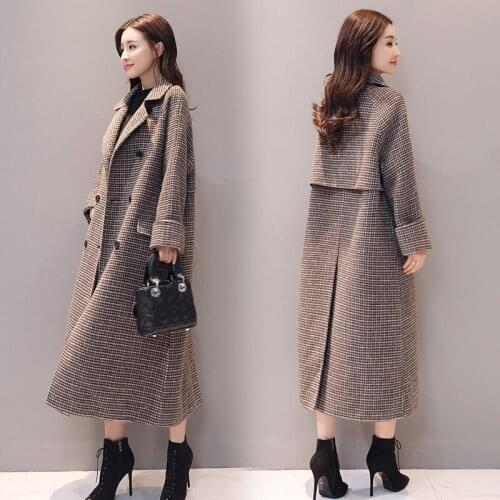 Plaid Coat Women Long Woolen Winter Jackets Woman Tunic 2020 Casual Loose Coats Female Overcoat Casaco Feminino KJ270