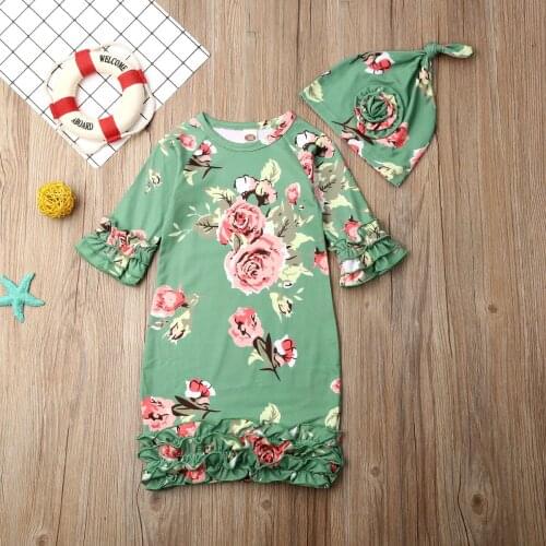 Pudcoco Newborn Baby Boy Girl Clothes Flower Print Long Sleeve Ruffle Swaddle Wrap Blanket Sleeping Bag Hat 2Pcs Outfits Set