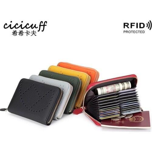 Leather RFID Organ Credit Card Holder Designer Multi-card Slot Passport Cover Top Layer Cowhide Fashion Hollow Travel Wallet