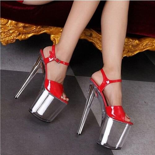 Red Crystal Sandals High heeled shoes Big Size Fashion 8 inches Nightclub Pole Dance Mature Elegant 20CM Bancing Open Toe Party