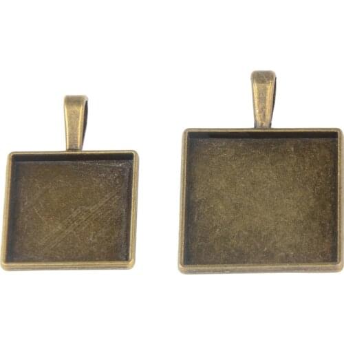 LFPU 20mm 25mm Square Cabochons Base Settings Antique Bronze Pendant Bezel Tray For DIY Glass Cabochon Necklace Making