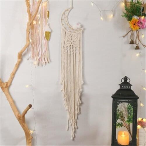 Moon Rabbit Macrame Wall Hanging Tapestry Boho Wall Decor Bohemian Chic Moon Butterfly Woven Tapestry Wedding Bedroom Decoration