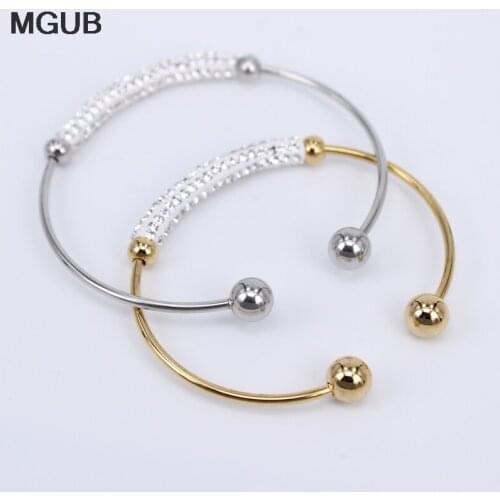 Factory Price 2 colors Fashion Open Cuff Bangle Bracelet for Women Free Shipping Stainless Steel Crystal Bangles Gift LH753