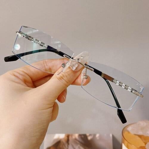 Bluelight Blocking Rimless Reading Glasses Myopia Men Business Style Prescription Eyeglasses Hyperopia Eyewear Spectacles Male