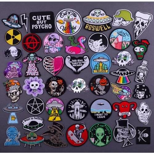 Alien Punk Stripes Skull Patches on Clothes Appliques Badges Ghost Outer Space Patch Thermocollant Stickers for Jackets Backpack