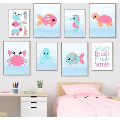 Nursery Wall Art Canvas Painting Cartoon Ocean Animals Fish Enlightenment Nordic Posters And Prints Decor Pictures Kids Bedroom