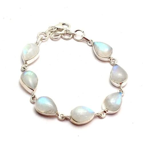 Genuine Rainbow Moonstone Bracelet 925 Sterling Silver, 19 cm, GRP0292
