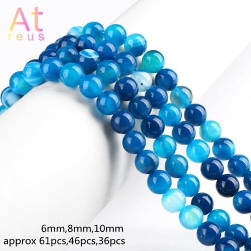 Natural Stone Banded Mix Dark/Light Blue Lace Agates Round Loose Beads 6 8 10 MM Pick Size For Jewelry Making Dropshipping