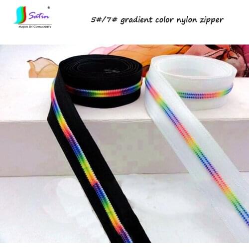 New Style White,Black Tape Gradient Color Teeth 5# 7# Nylon Zipper for Make Clothes,Jacket Coat Decorate Sew Rainbow Zipper Tape