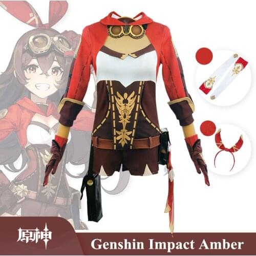 Genshin Impact COS Clothing Amber Cosplay West Wind Knights Anime Costume Cosplay Cute Bunny Wig Full Set Anime Role Playing