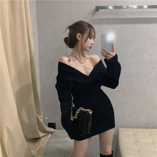 2020 New Autumn Winter Knitted Dress Wrap Sweater Dress Women Bodycon V-neck Sexy Bandage Mini Elegant Party Dress Lady