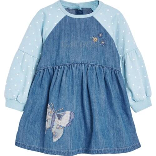 Princess Frocks for Baby Girls Autumn Clothes Cotton Butterfly Unicorn Toddler Denim Vestidos Dress for Kids Child 2-7 Years