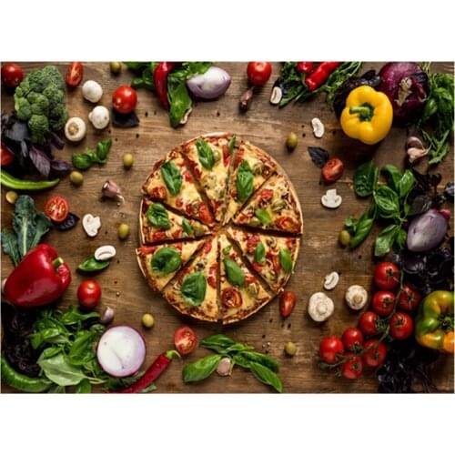 Full Square/round Drill 5D Diy Diamond Painting Pizza Vegetables 3D Diamond Embroidery Cross Stitch Poster Kitchen Decor Gift