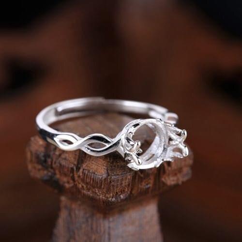 925 Sterling Silver Semi Mount Engagement Ring Setting for 7mm Pearl or Round Bead Adjustable/Open Fine Jewelry White Gold Color