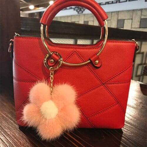 Fluffy Mink Real Fur Flower Pom Poms Women Key Chain Car Keyring Bag Purse Charms Bag Accessories Friends Gift Sale