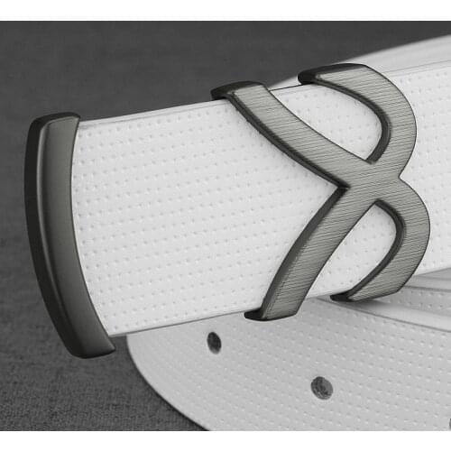High Quality K letter slide buckle belt men ceinture homme luxury brand Y fashion Waist Strap Cowskin white cintos masculinos