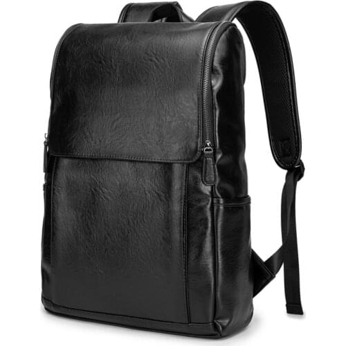 High Quality Thick PU Leather Men Women Waterproof Leather Travel Backpacks Casual Male Female Laptop Backpack Black School bag
