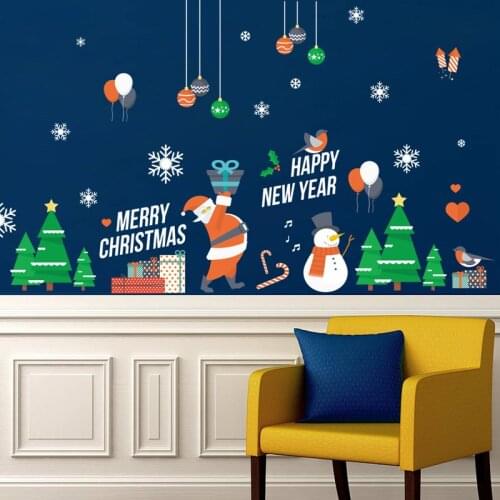 Merry christmas/Happy New Year Wall Sticker festival Glass window background for home decoration Mural Decals wallpaper stickers