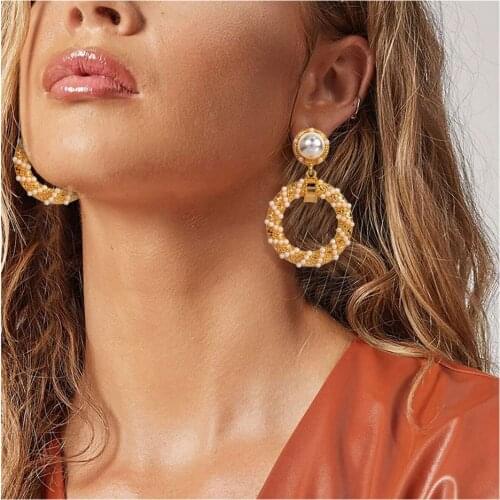 2021 new minimalist punk chain earrings female elegant circle round pearl earrings simple Brincos jewelry earrings pendant