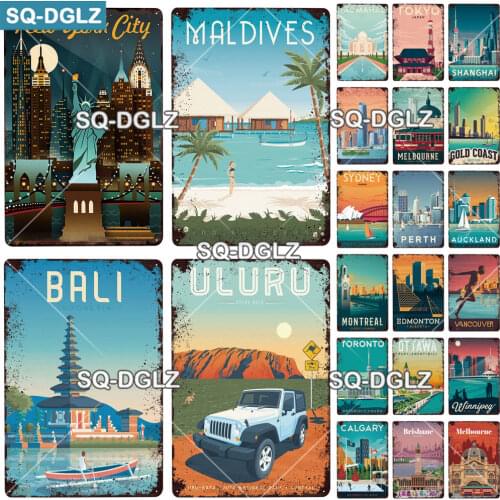 [SQ-DGLZ]Asia City Metal Sign Vintage Metal Plaque Travel Plates Decor For Pub Bar Home Wall Decor Tin Signs Country Poster